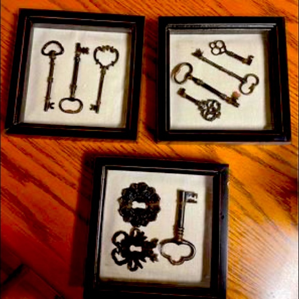 3 old fashioned key shadow boxes- 6x6
